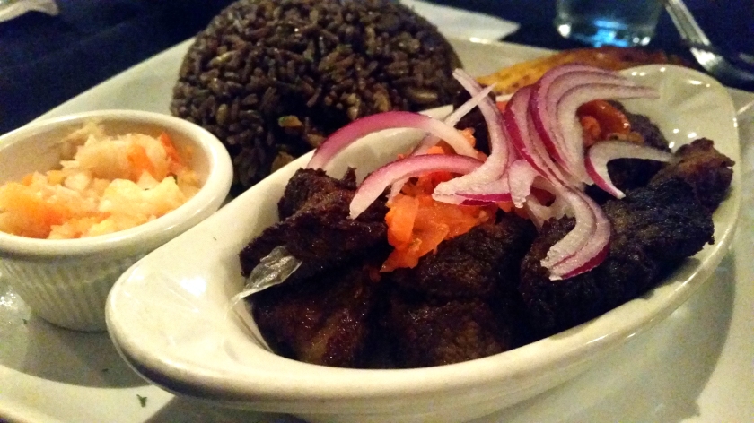 Beef Tasso served with a pillow of black rice and all the plantains your heart could desire. Scrum-diddily-umptious!